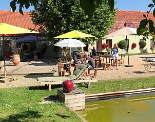 Zonnig terras met parasols bij B&B De Zoete Kers, Wakken, Belgi.